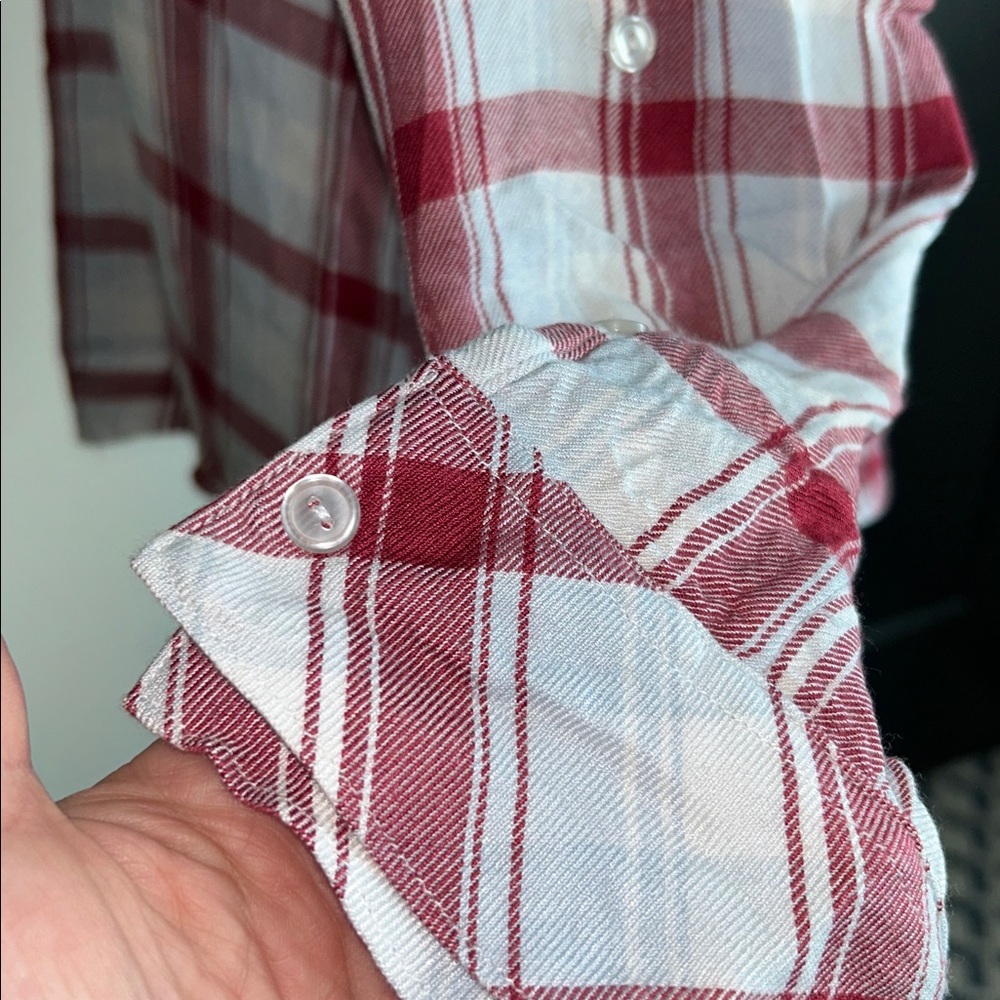 Sanctuary L Red light blue and White Plaid Button-Up rayon casual  Shirt - Picture 7 of 9